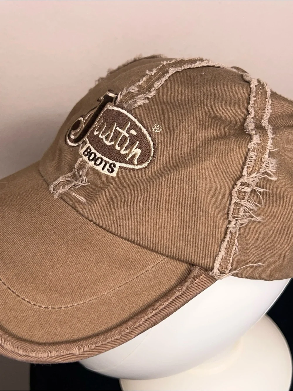Justin Boots Western Brown Baseball Hat Distressed Unisex Outdoor Stretch Band